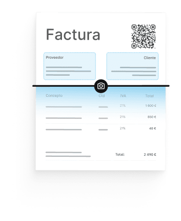 Imagen de factura QR donde se intuyen datos de proveedor, cliente y líneas de facturación pero no se ven datos reales