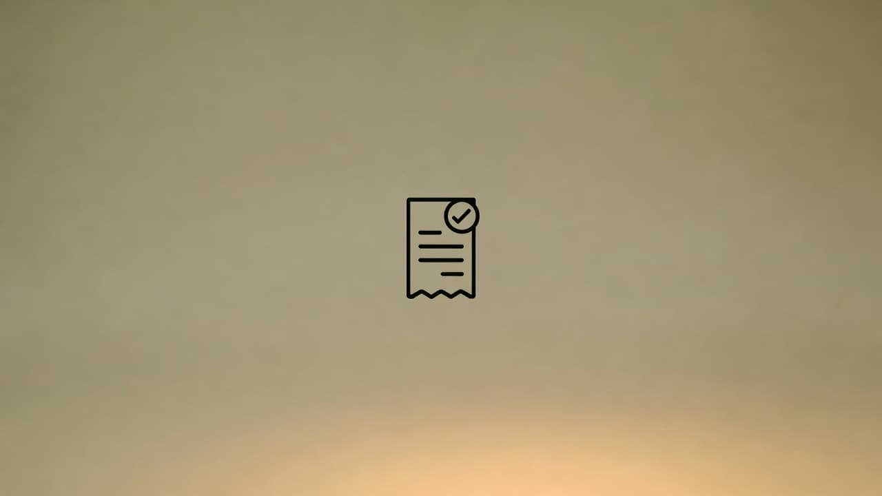 Ilustración abstracta de un recibo o factura con un icono de check, en tonos verde oliva apagado