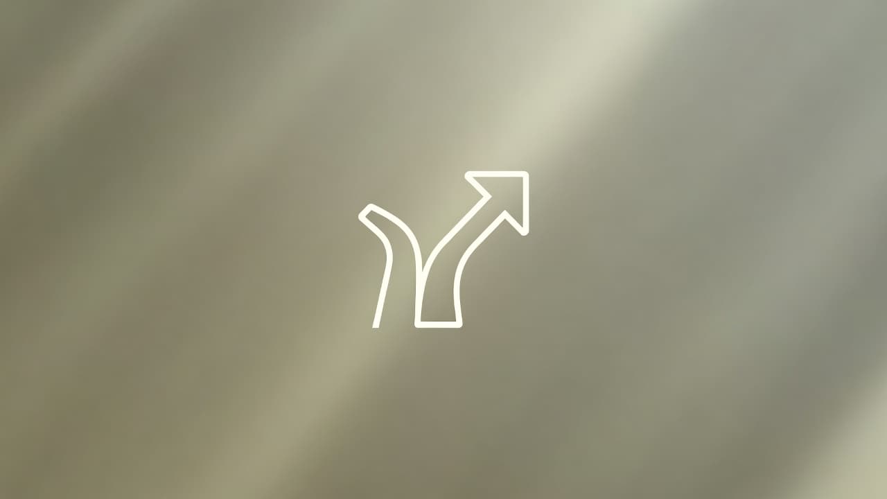 Flecha divergente de un camino sobre un fondo degradados verdosos más oscuros y claros con patrón diagonal de 45º