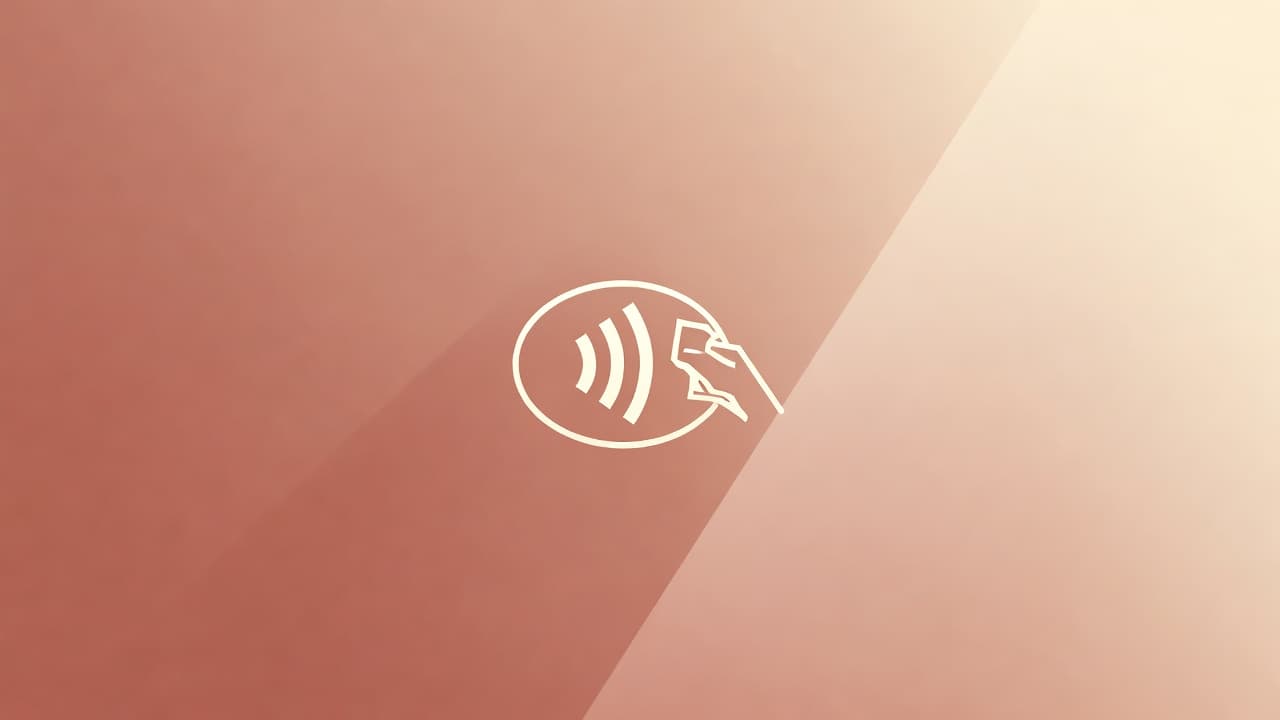 Icono de pago contactless con tarjeta de crédito sobre fondo de degradados coral oscuro a amarillo claro.