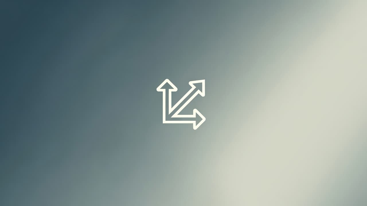 Icono de tres flechas en disferentes direcciones con origen común sobre fondos degradados entre gris y verde oscuro